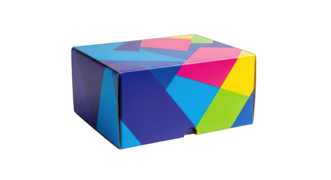 Colorful, geometric-patterned box