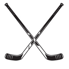 Crossed hockey sticks black and white illustration for sports and team competition