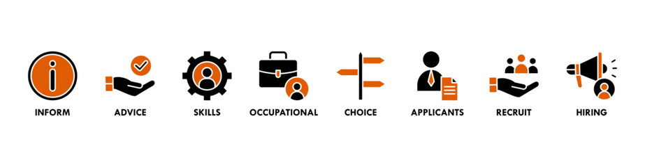 Job fair banner web icon vector illustration concept for employee recruitment and onboarding program with an icon of the information, advice, skills, occupational, applicants, recruit, and hiring