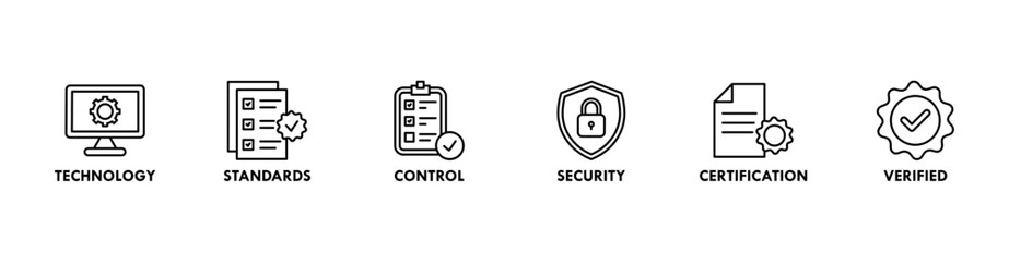 ISO 27001 banner web icon vector illustration concept for information security management system (ISMS) with an icon of technology, standards, control, security, certification, and verified
