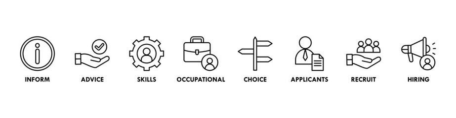 Job fair banner web icon vector illustration concept for employee recruitment and onboarding program with an icon of the information, advice, skills, occupational, applicants, recruit, and hiring