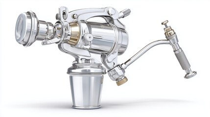 Vintage Chrome Dental Drill on White Background Showcasing Retro Medical Equipment