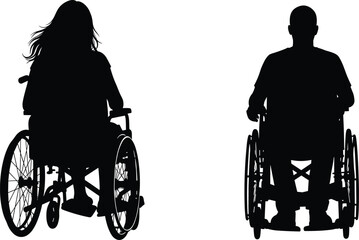 Silhouettes of two wheelchair users, disability awareness, inclusive support, healthcare accessibility, empowerment, mobility rights, equality, representation, assistive technology, inclusion