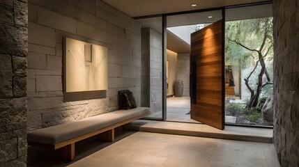 Obraz premium Modern Entryway with Stone Walls 
