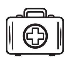 Obraz premium Simple black and white vintage art illustration of a first aid kit with medical cross symbol