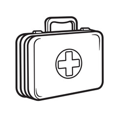 Obraz premium Vector illustration of a first aid kit with a medical cross in vintage art style
