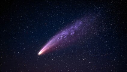 Fototapeta premium Purple comet streaking across a starry night sky with glowing tail