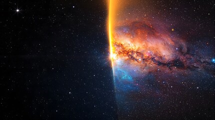 Fototapeta premium Stunning cosmic sunrise illuminates vibrant nebula and starry expanse, inspiring wonder and discovery.
