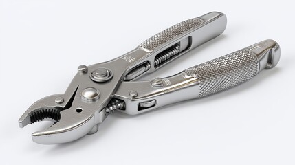 Obraz premium Close-Up of Silver Adjustable Locking Pliers on White Background for Industrial Use