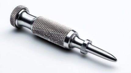 Close-Up of a Metal Center Punch Tool with Textured Grip on White Background