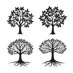 Obraz premium black silhouette neem tree with spreading branches set bundle