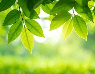 Radiant canopy of fresh leaves bathed in sunlight offering a tranquil vista