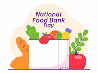 Celebrating National Food Bank Day with a Colorful Illustration of a Grocery Bag Filled with Food