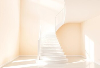 Obraz premium White staircase ascends against beige walls in bright, minimalist interior, sophisticated, trend