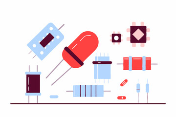 Zestaw komponentów elektronicznych. Koncepcja technologii, inżynierii i budowy obwodów.