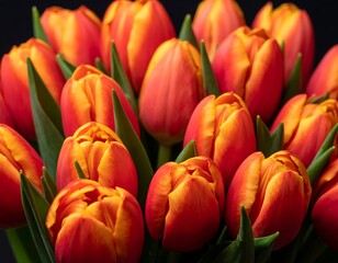 Fototapeta premium Radiant tulip display with vibrant orange and yellow hues captured in studio shot