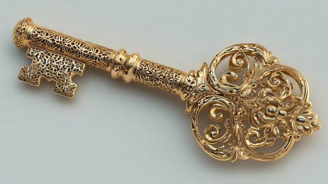 A gold key with a flower design on it - Powered by Adobe