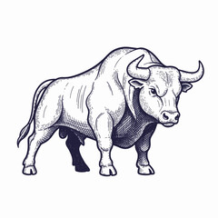 Naklejka premium Powerful bull illustration with muscular build against clean background. This strong bull illustration conveys might and dominance with its detailed anatomical features.