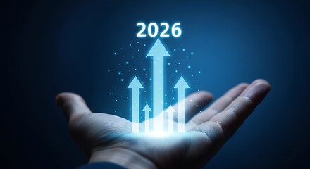 2026 Growth Projection: Hand Supporting Ascending Arrows, Investment Opportunity, Future Success Illustration