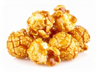 Sweet caramel popcorn isolated on white background.

