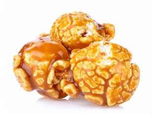 Sweet caramel popcorn isolated on white background.
