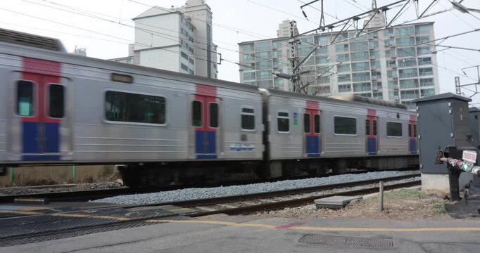 Rail crossing in central Seoul, Yongsan, South Korea