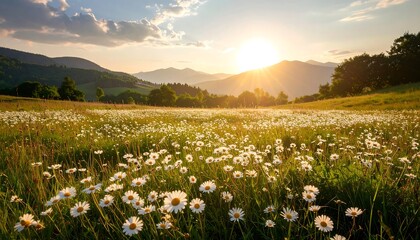 Meadow sunset, white flowers
