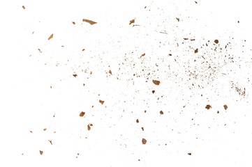 Crushed almond shells and powder crumbs on transparent background, resembling bread or spices like cinnamon. Perfect for overlays, food textures, and creative designs. 