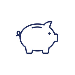 Obraz premium Flat icon illustration of Piggy bank, bold navy outline, isolated on white.