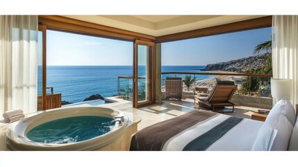 Fototapeta premium luxurious oceanfront suite with private plunge pool and breathta