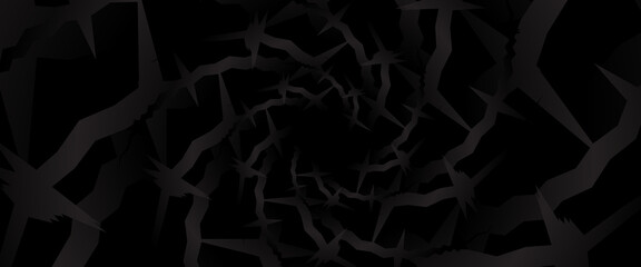 Dark abstract background with sharp, chaotic cracks forming a tunnel-like vortex. Perfect for horror, thriller, or intense graphic themes.