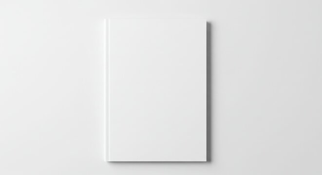 Blank white book cover mockup centered against a white background with subtle shadow