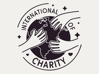 International Day of Charity illustration featuring hands embracing the world promoting global unity and support