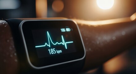 Smartwatch displaying a high heart rate after intense workout.