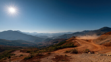 Fototapeta premium expansive view of open pit mine in brazil at high noon showcasing vivid repeating textures across rugged terrain