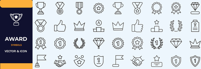 Award icon set. Champion symbol. Silhouette style.