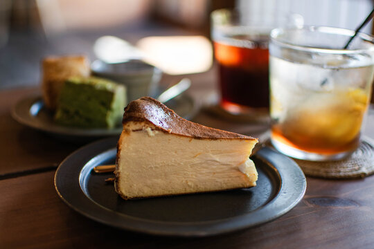 Cheesecake on a plate in a cafe setting