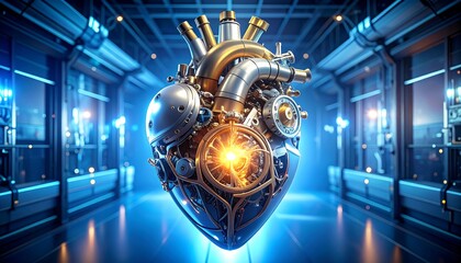 Mechanical heart in a futuristic lab