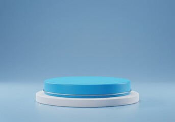 Clean 3D Rendered Podium with Blue and White Layers on a Soft Blue Background