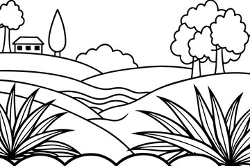 Winding Road Landscape with House Coloring Page - Printable Nature Scene