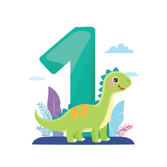 Fototapeta premium 1 with the dinosaur theme vector illustration in a playful cartoon style.