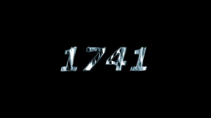 1741 Year Number Metallic Ice Effect Digital Animation Black Background