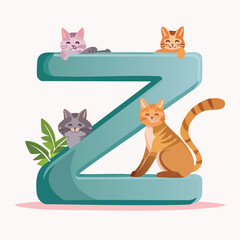 Fototapeta premium letter Z with the cat theme vector illustration in a playful cartoon style.