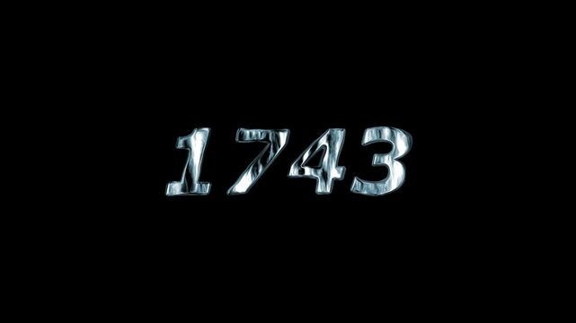 1743 Year Number Metallic Chrome Effect on Black Background Cinematic Title Animation