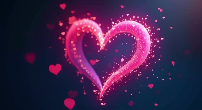 pink heart dark blue background many smaller pink hearts scattered around creating beautiful romantic atmosphere perfect f
