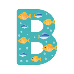 Naklejka premium letter B with the Fish theme vector illustration in a playful cartoon style.