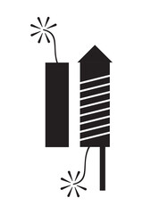 Black silhouette icon of firecrackers and rocket fireworks. Ideal for festival, celebration, Diwali, New Year, party decoration, and event-themed designs or safety illustrations.