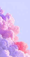 Fototapeta premium Pastel cloudscape, vibrant pink and purple smoke-like formations against a light lavender sky