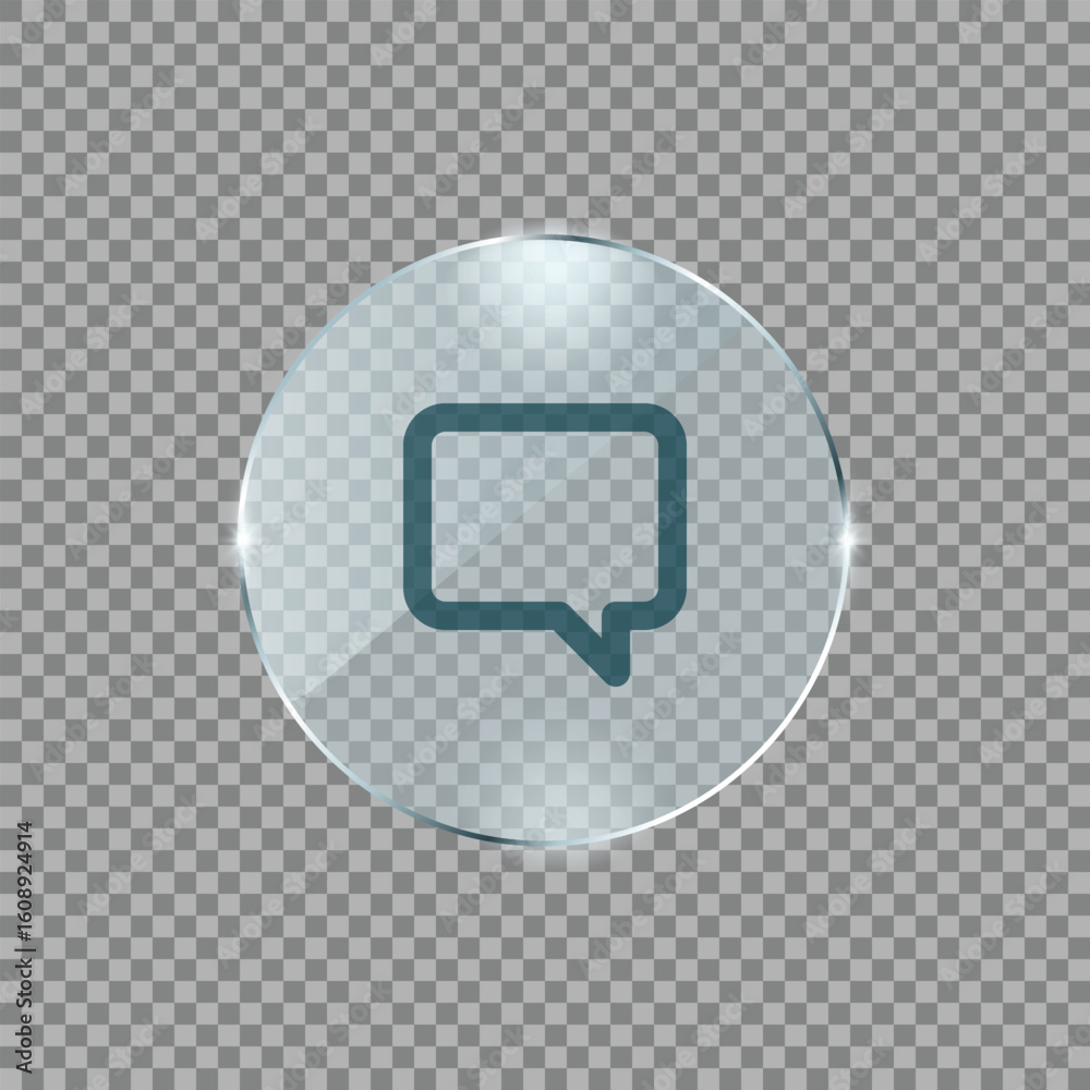 Poster message icon in metallic circle representing chat conversation texting or comment feature in messagi