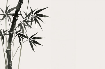 Naklejka premium Minimalist ink painting background of bamboo and sasa leaves